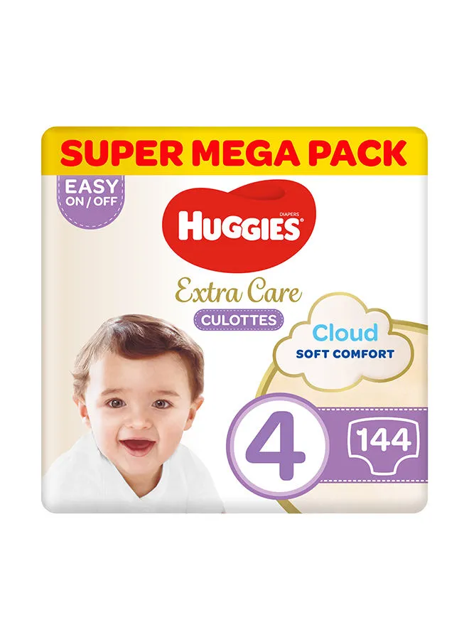 Huggies Extra Care Baby Pants Diapers, Size 4, 9 - 14 Kg, 144 Count (36 x 4) - Super Mega Pack, Cloud Soft Comfort, Dry Touch Layer