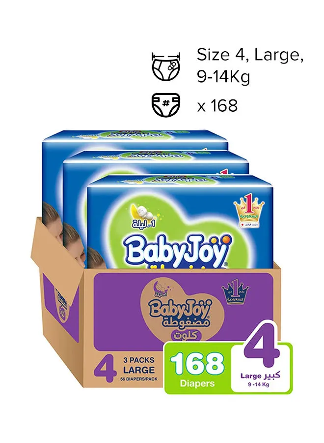 BabyJoy Culotte, Size 4 Large, 9 to 14 kg, Mega Box, 168 Diapers