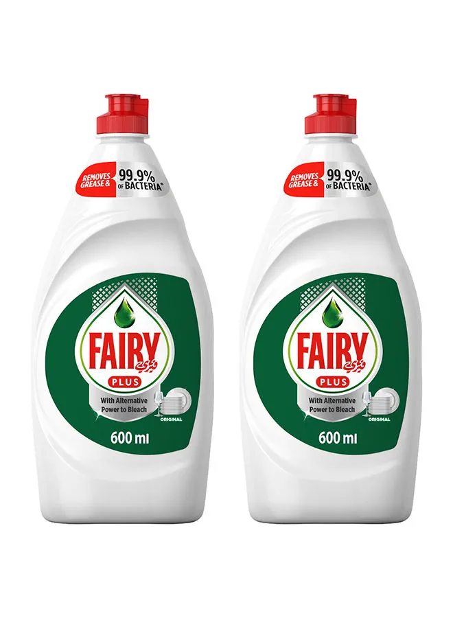 Fairy Plus Original Dishwashing Liquid Soap With Alternative Power To Bleach Pack of 2 Multicolour 600ml