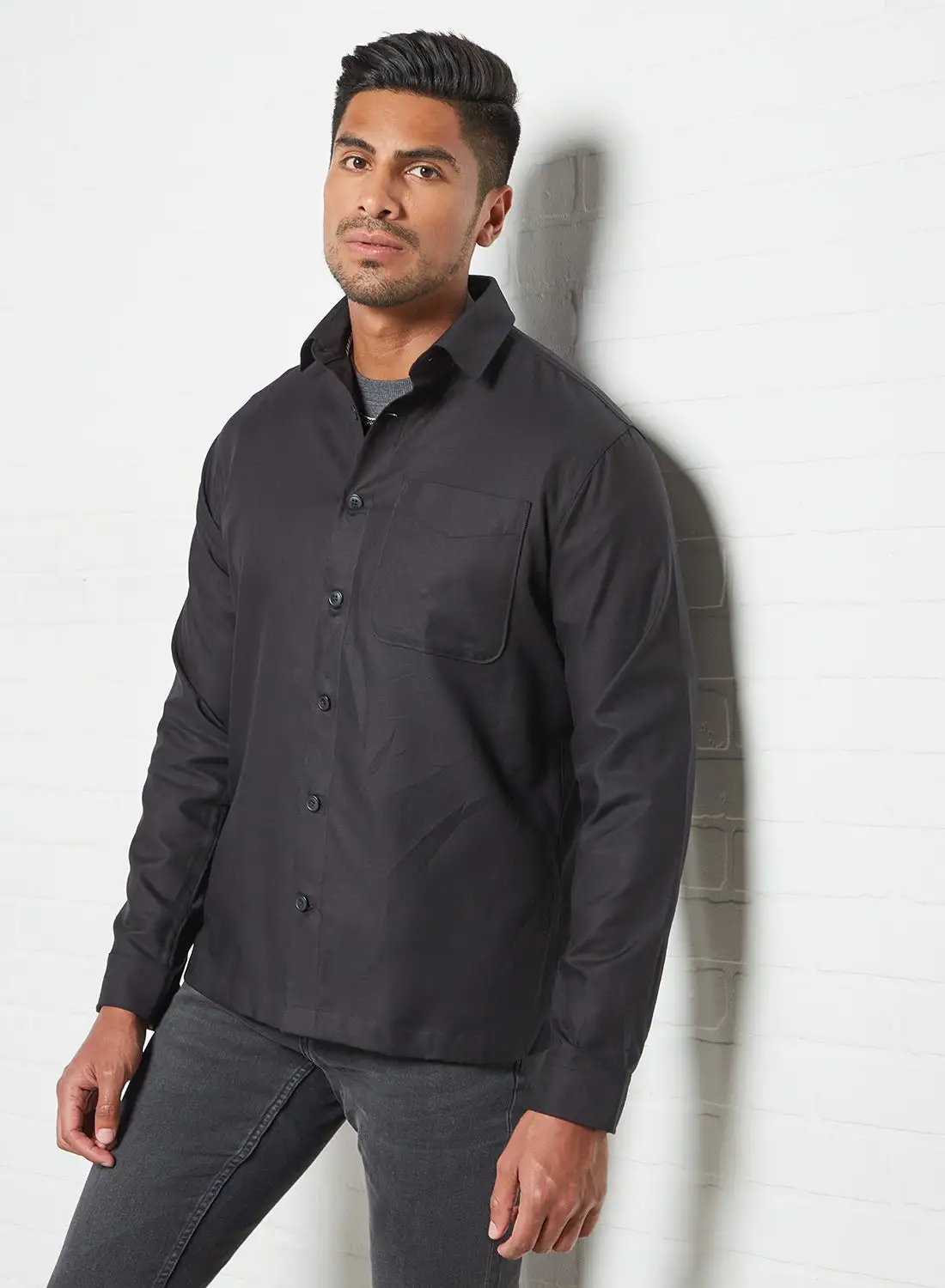 SELECTED Patch Pocket Overshirt Black