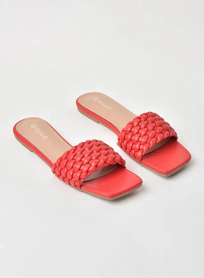 Aila Slip-On Detail Flat Sandals Red