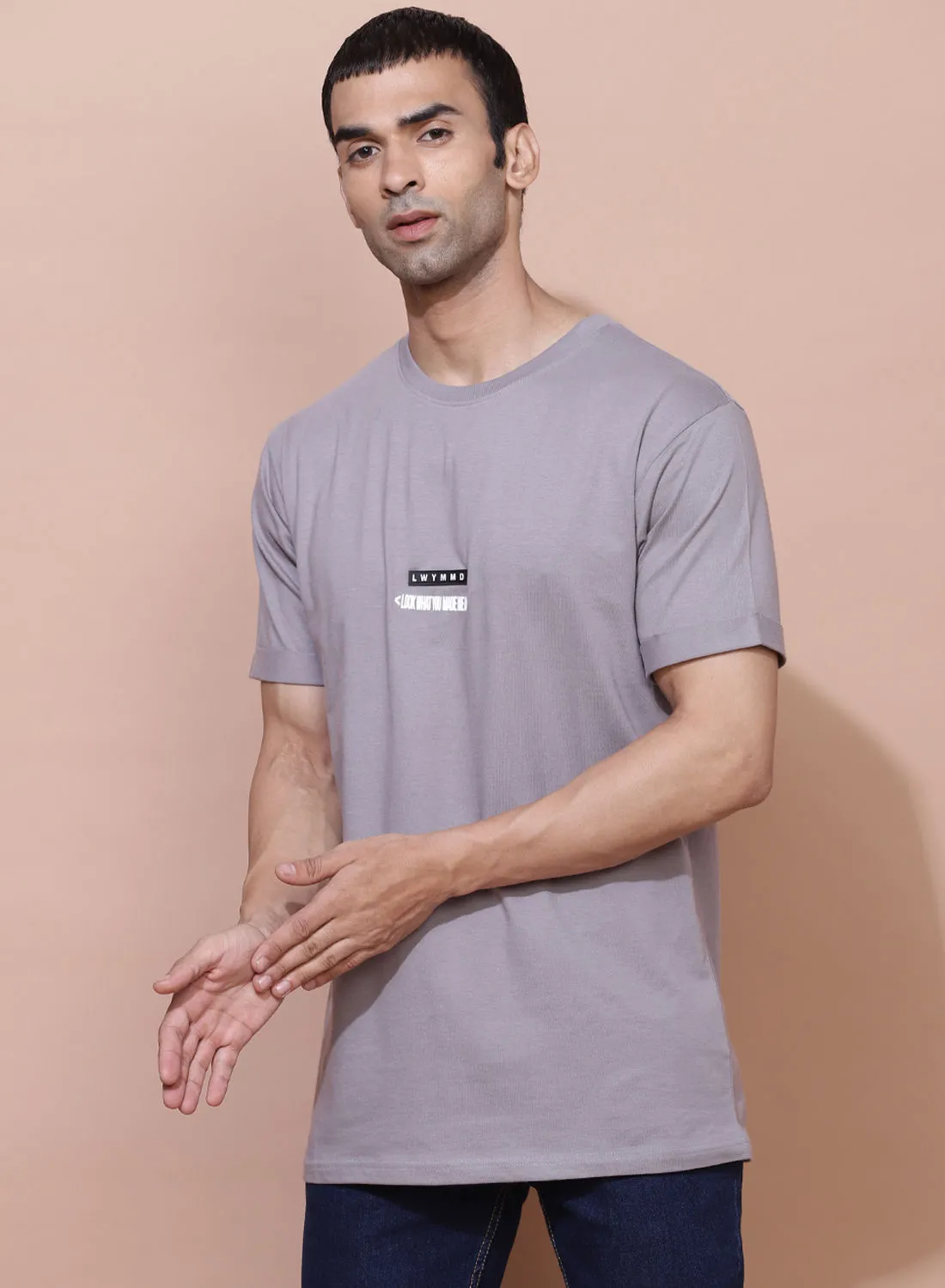 DRIP Contrast Text Printed T-Shirt Flint Grey