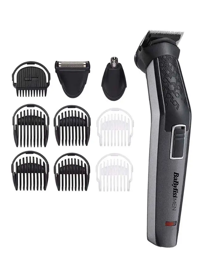 babyliss Carbon Titanium 10-in-1 Multi Trimmer For Men | 200 grams Lightweight Design | High Power 60 Minutes Cordless Use | Attachments For Multiple Body Hair Trim & Washable Heads | MT727SDE Grey/Black