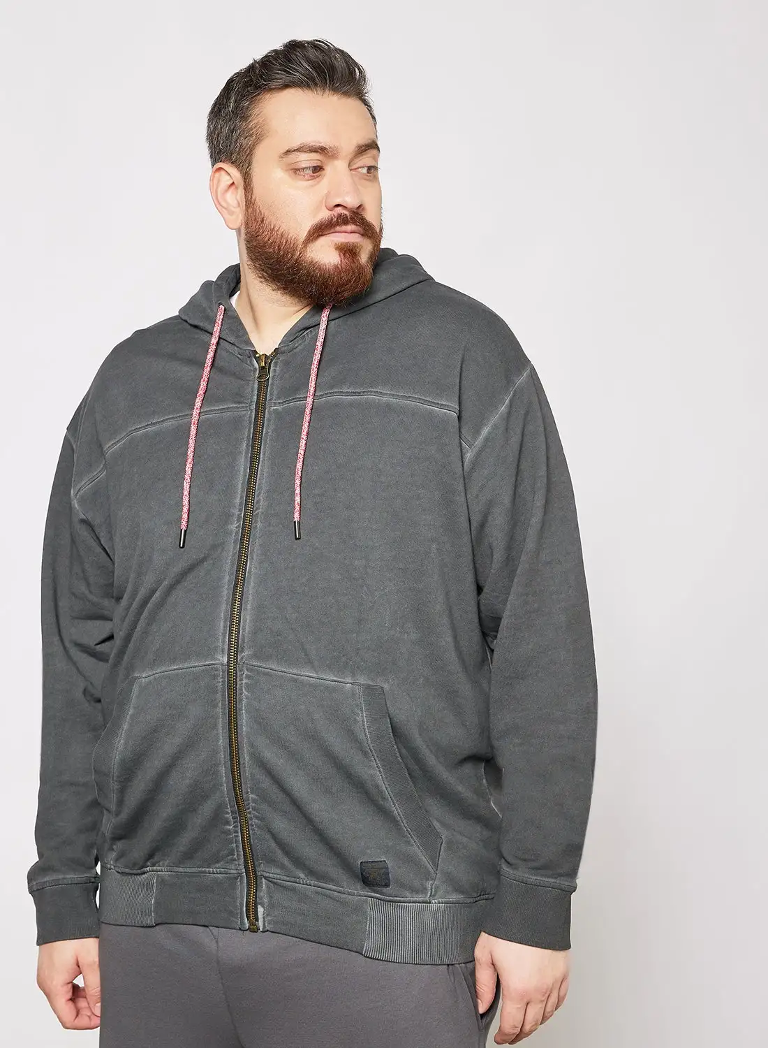 Replika Jeans Plus Size Zip-Through Hoodie Charcoal