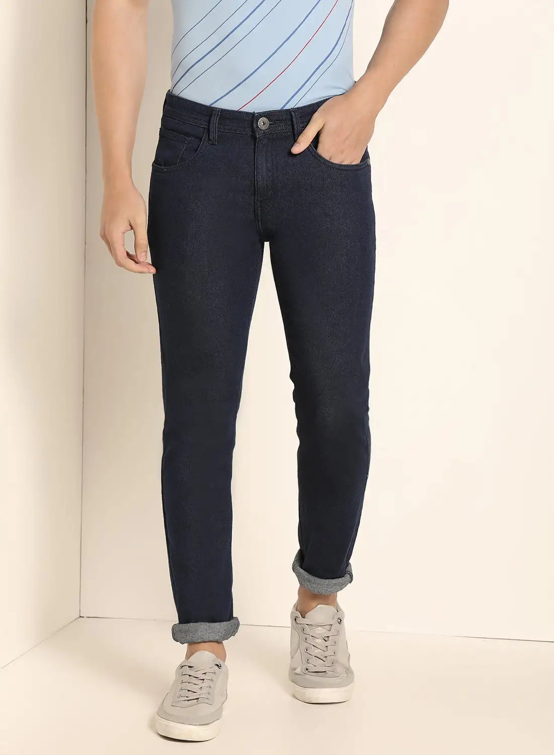 ABOF Basic Five-Pocket Mid-Rise Skinny Fit Jeans Space Blue