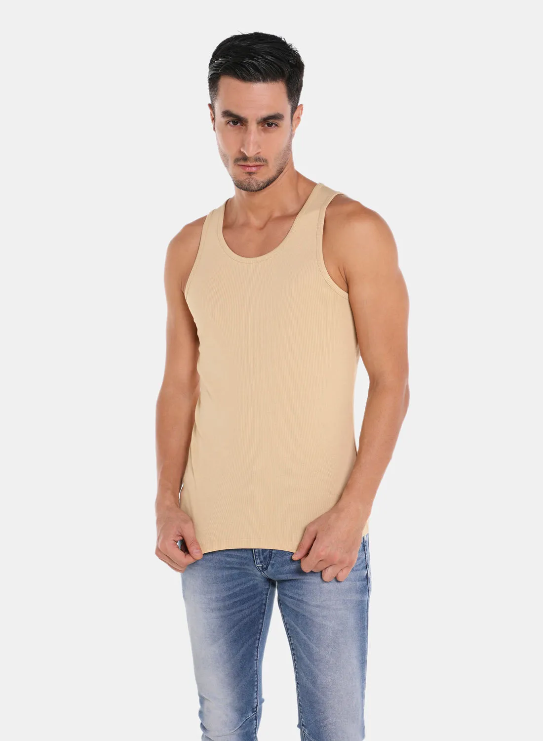 QUWA Casual Rib Vest Sand Beige