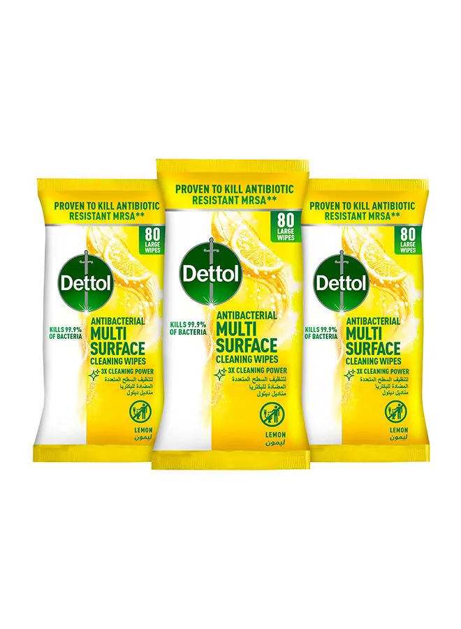 Dettol Lemon Antibacterial Multi Surface Cleaning Wipes 80 Sheets White