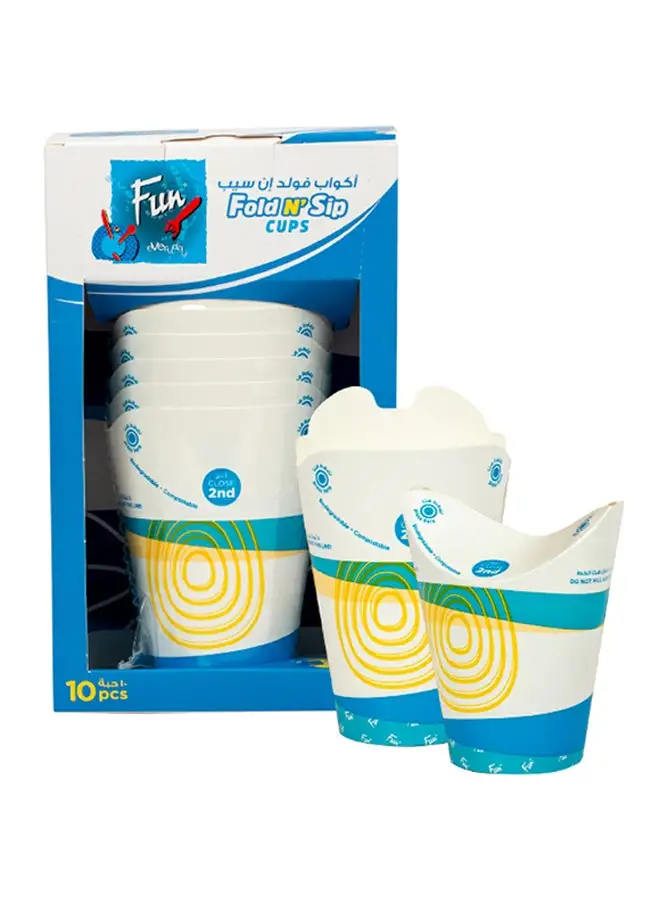 Fun 10 Piece Fold And Sip Biodegradable Paper Cups Multicolour