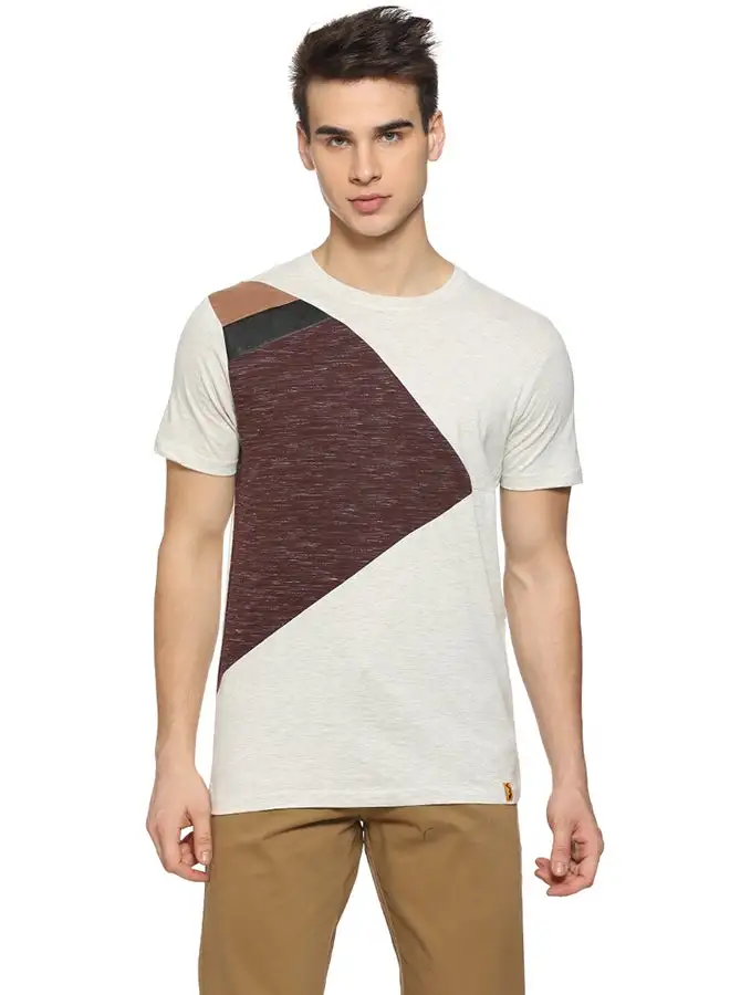 Campus Sutra Cut And Sew Round Neck T-Shirt White/Maroon