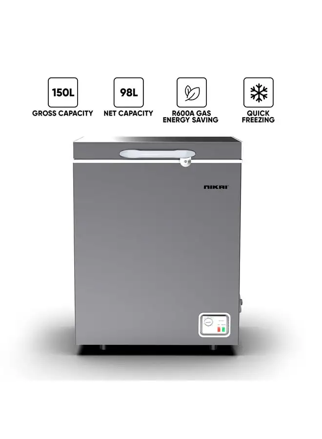 NIKAI 150L Gross / 98L Net, Single Door Chest Freezer With Storage Basket, High Energy Efficiency Cooling System, Adjustable Temperature, Child Lock, Silent Operation, Ideal For Home And Restaurants 150 L 342 kW NCF150N7S Silver