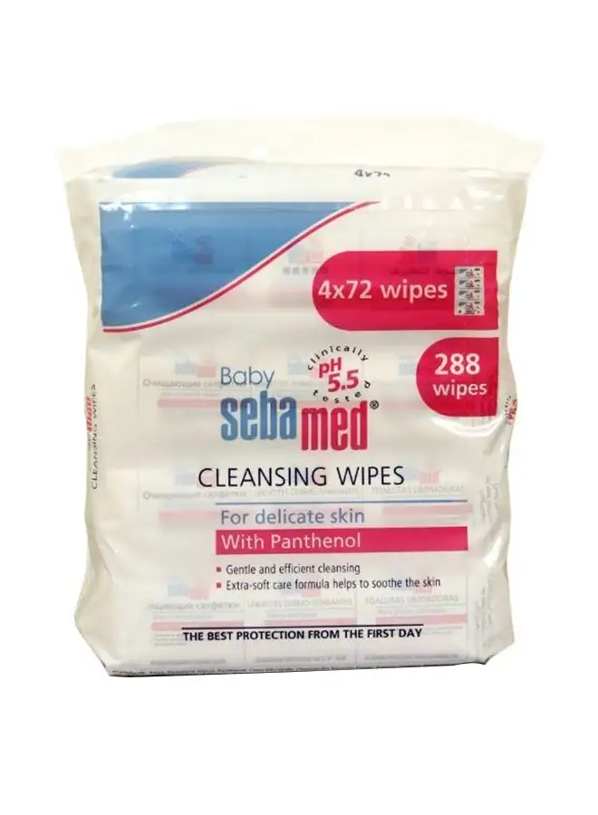 Sebamed Cleansing Wet Baby Wipes for Delicate Skin, Pack Of 4, 72x4, 288 Count