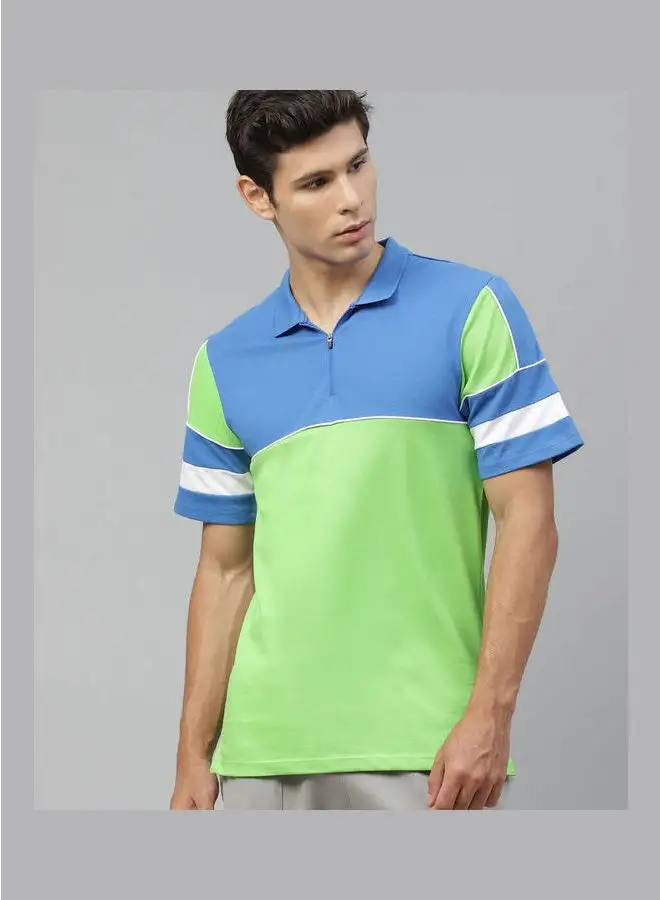 HRX by Hrithik Roshan Casual Comfortable Colourblock Polo Blue/Green