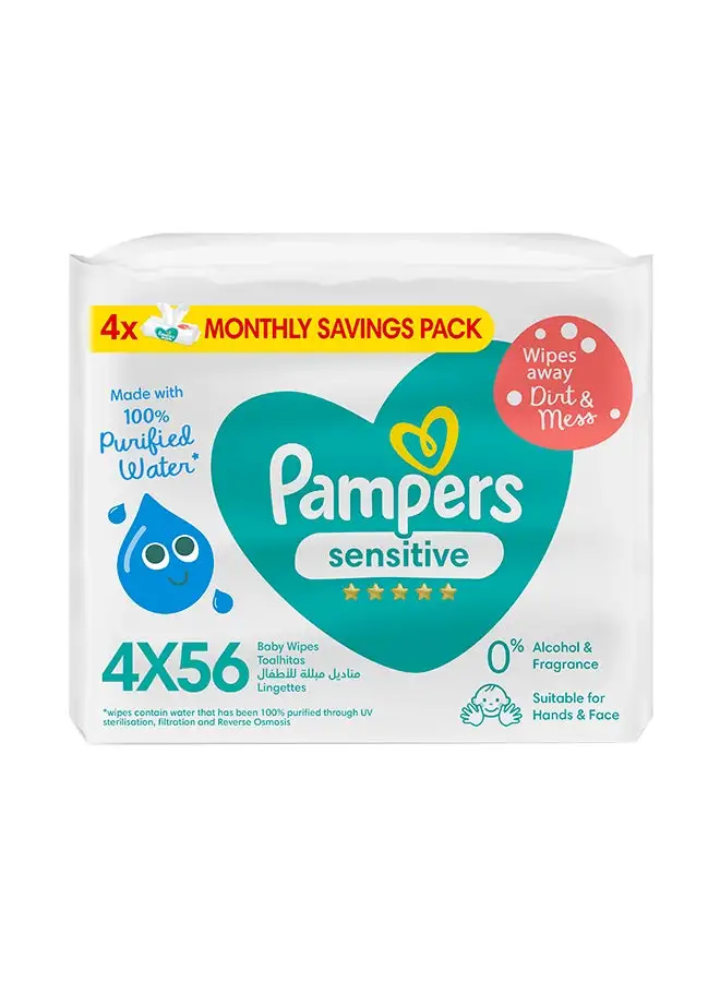 Pampers Sensitive Protect Baby Wipes for Hands and Face, 4 Packs, 224 Count