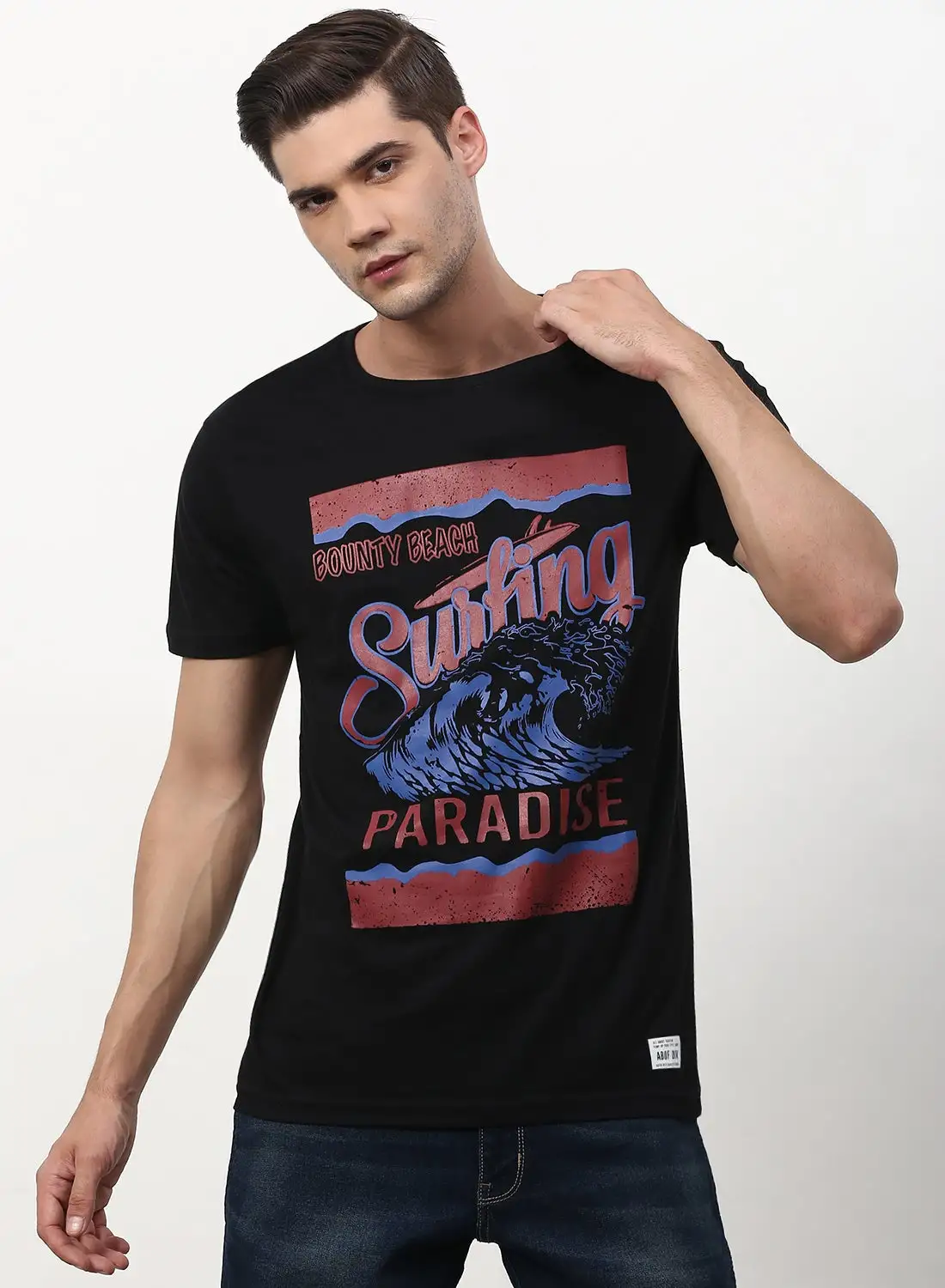 ABOF Surfing Paradise Printed Crew Neck T-Shirt Jet Black