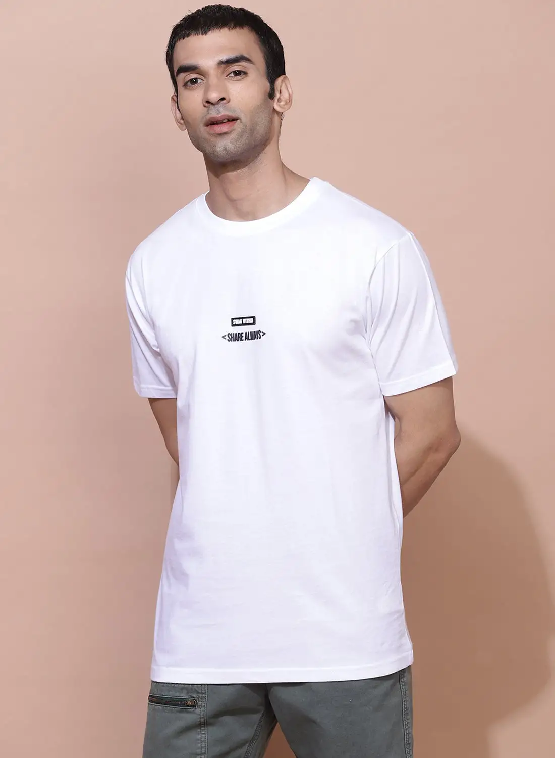 DRIP Printed Round Neck T-Shirt Ivory White