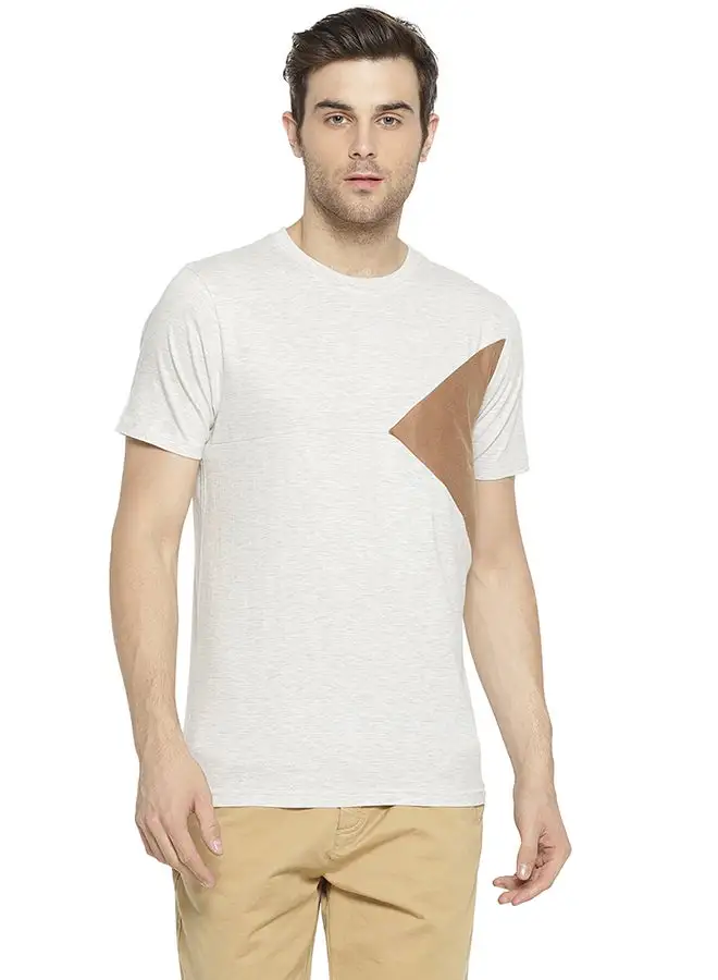 Campus Sutra Cut And Sew Round Neck T-Shirt White