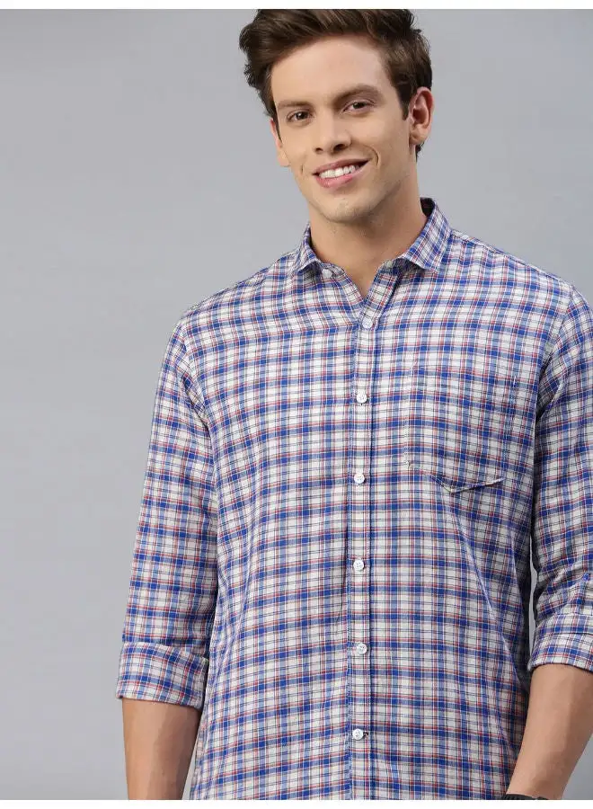 Mast & Harbour Checked Slim Fit Shirt Blue