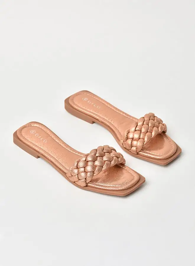 Aila Slip-On Detail Flat Sandals Rose Gold