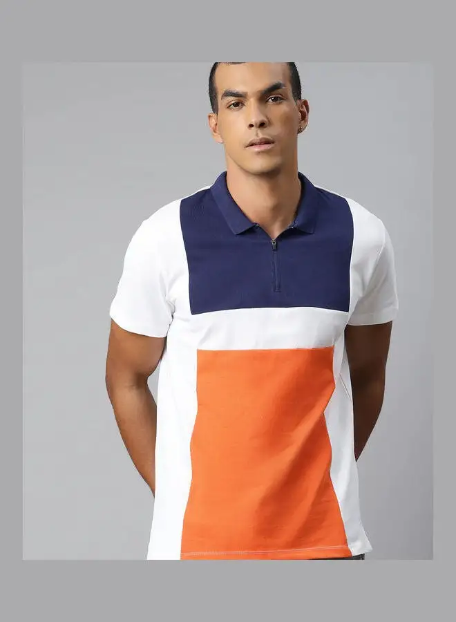 HRX by Hrithik Roshan Casual Colourblock Polo White/Blue/Orange