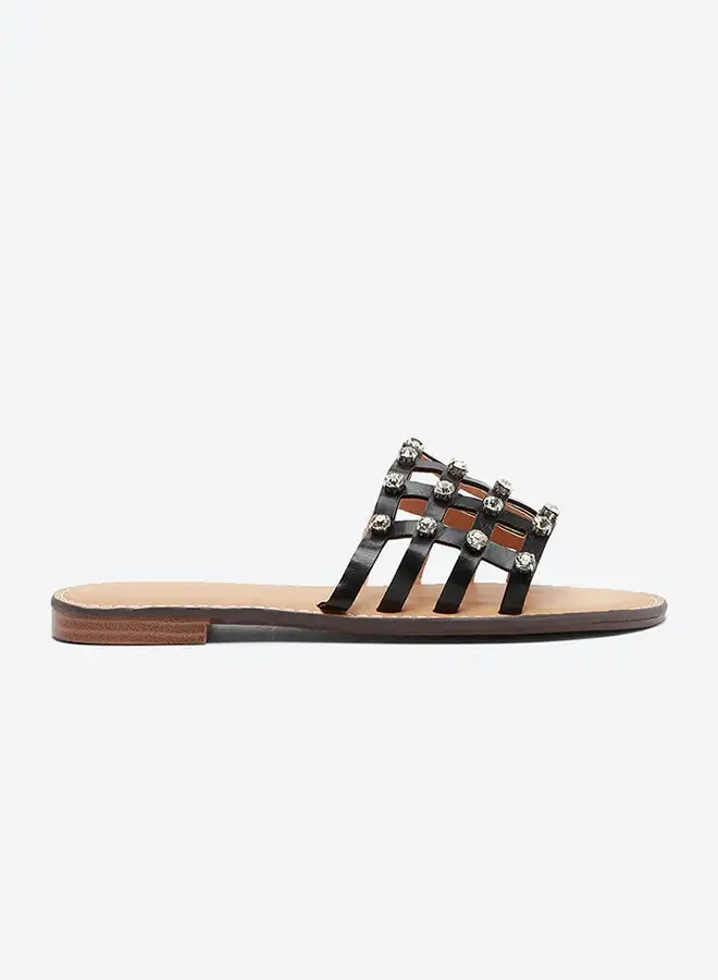 ZAHA PU Flat Sandals Black