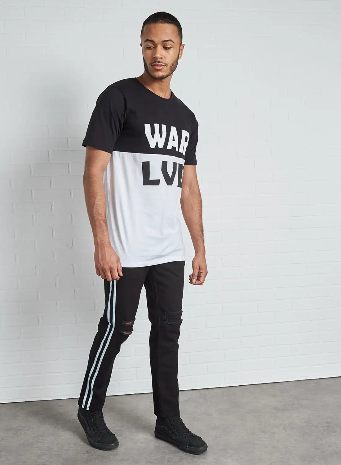 Kook N Keech Printed Longline T-Shirt Black/White