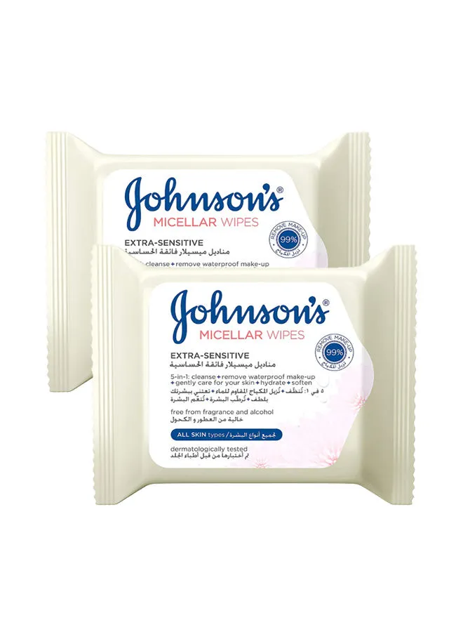 Johnson's Extra Sensitive Cleansing Micellar White 25 Wipes Pack of 2