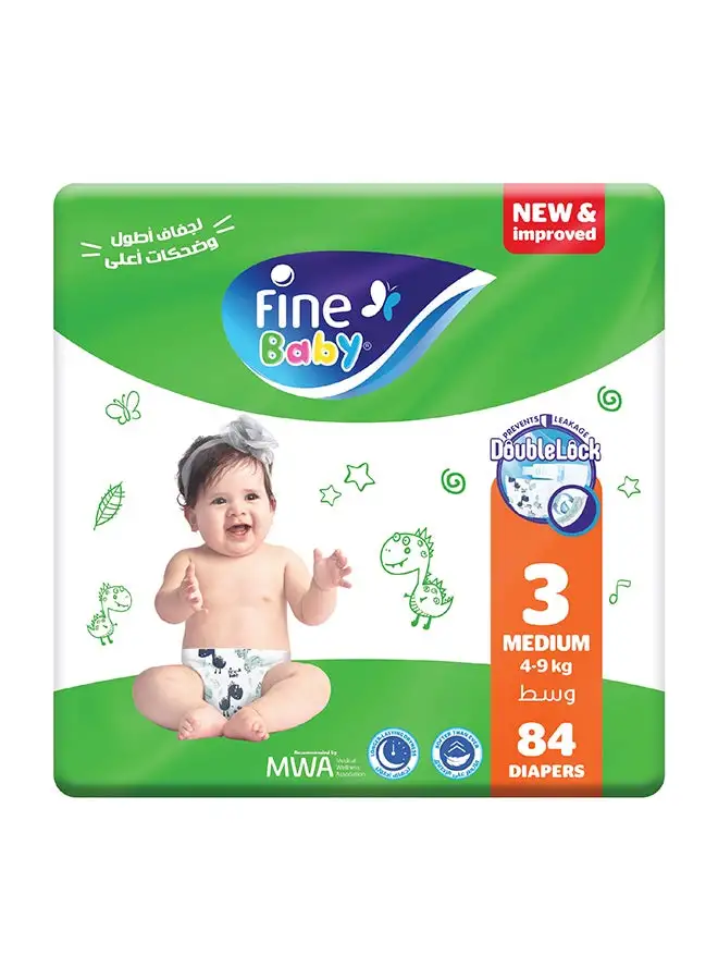 Fine Baby Diapers Size 3 (4-9Kg) Medium, 84 Count With The New Double Lock Leak Barriers