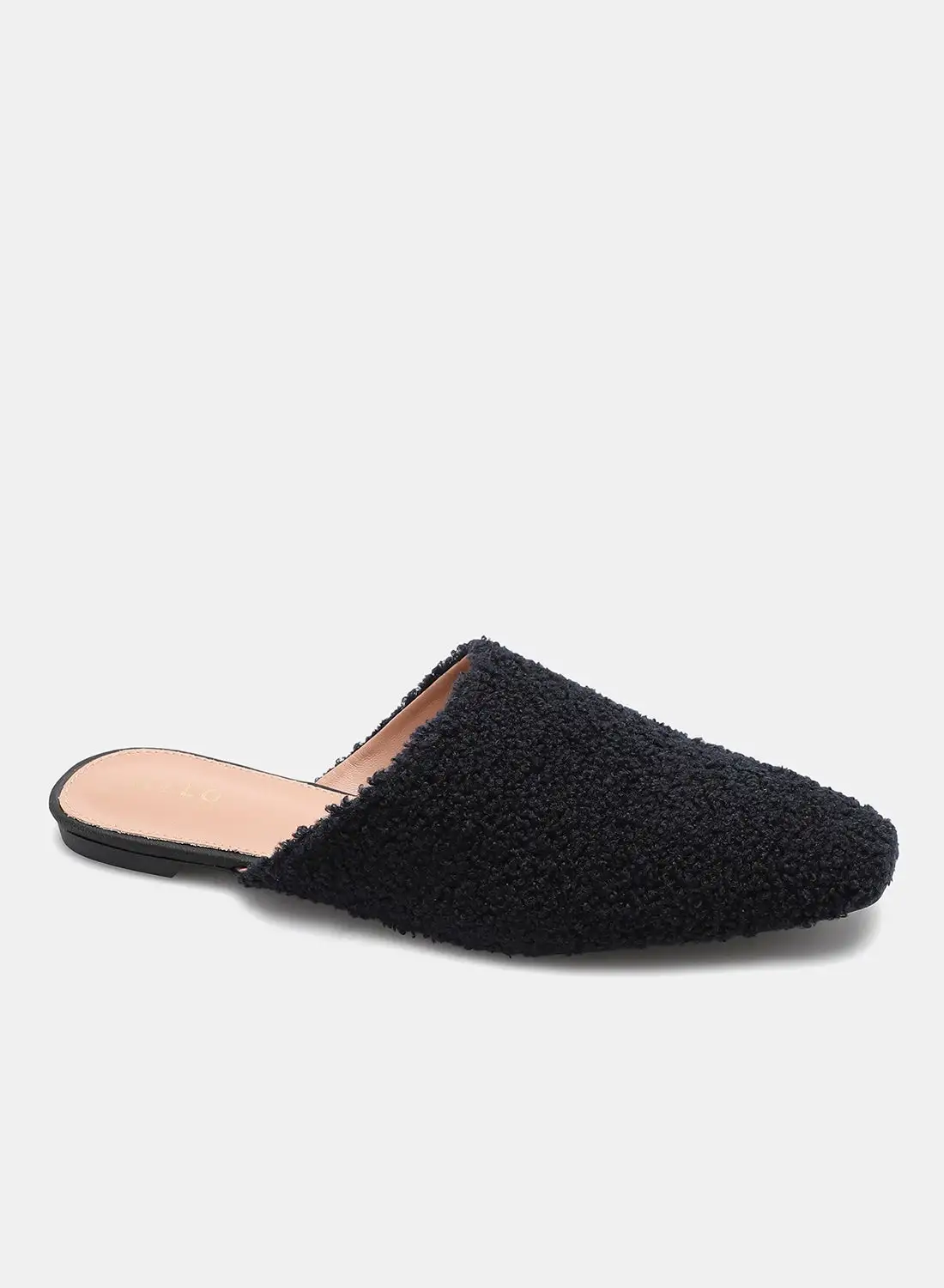 Aila Fur Pattern Square Toe Mules Black