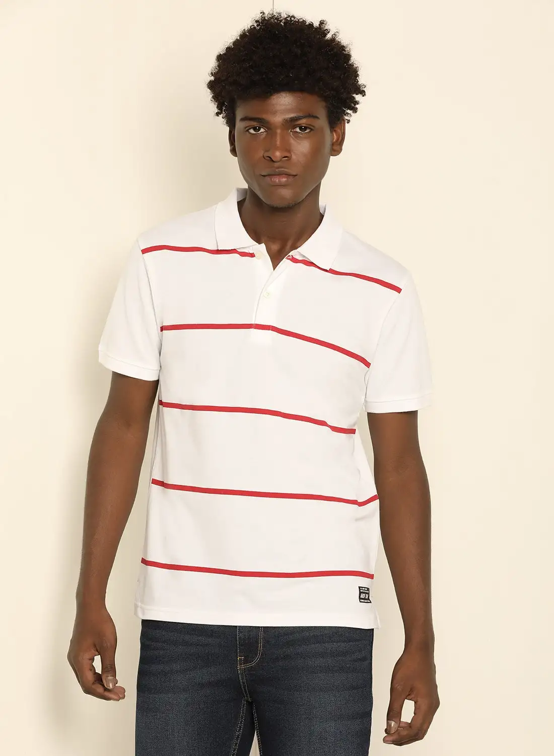 ABOF Stripes Regular Fit Collared Neck Polo White/Red