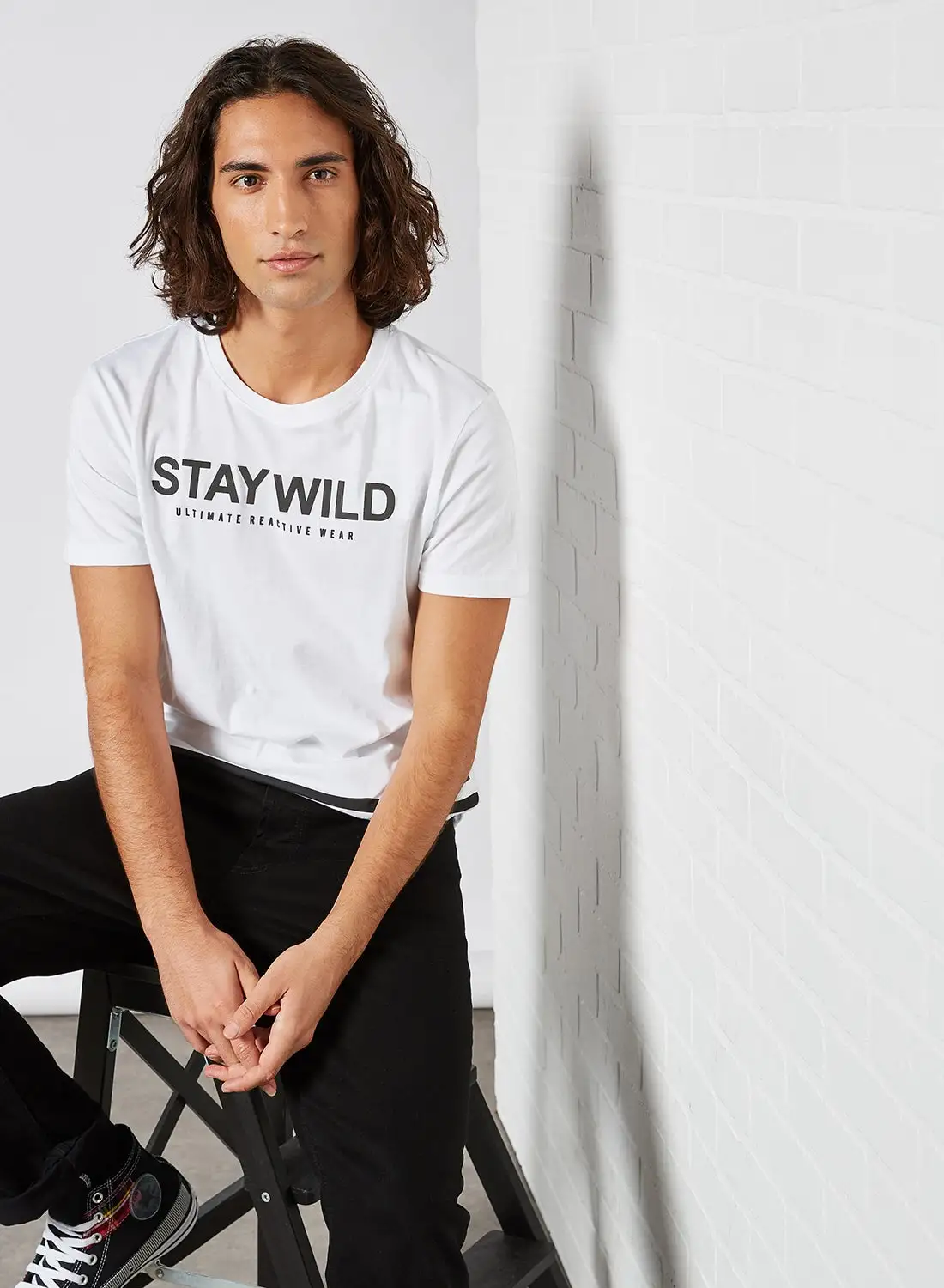 ABOF Stay Wild Round Neck T-Shirt White/Light Black