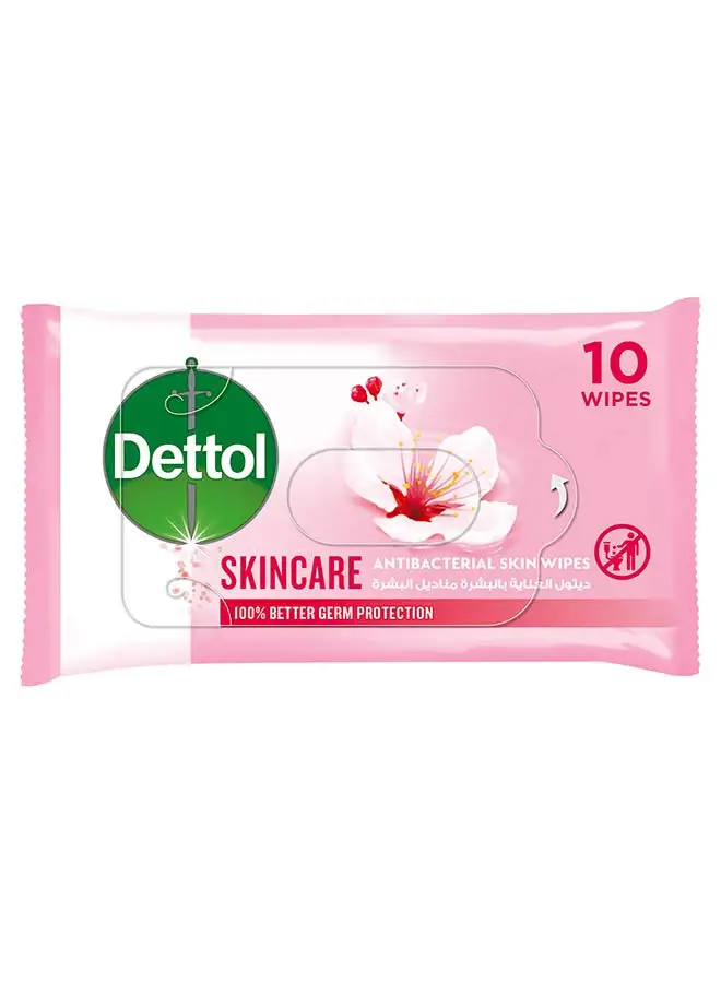 Dettol Skincare Antibacterial Skin Wipes , Pack of 10 Water Wipes