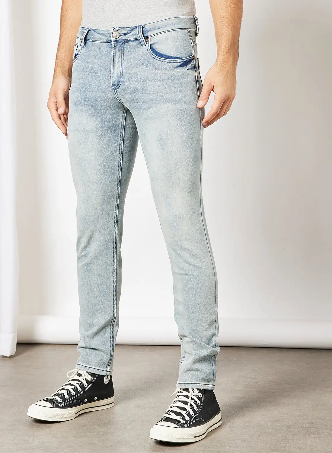 R&B Fashion Washed Slim Fit Ripped Jeans Light Blue