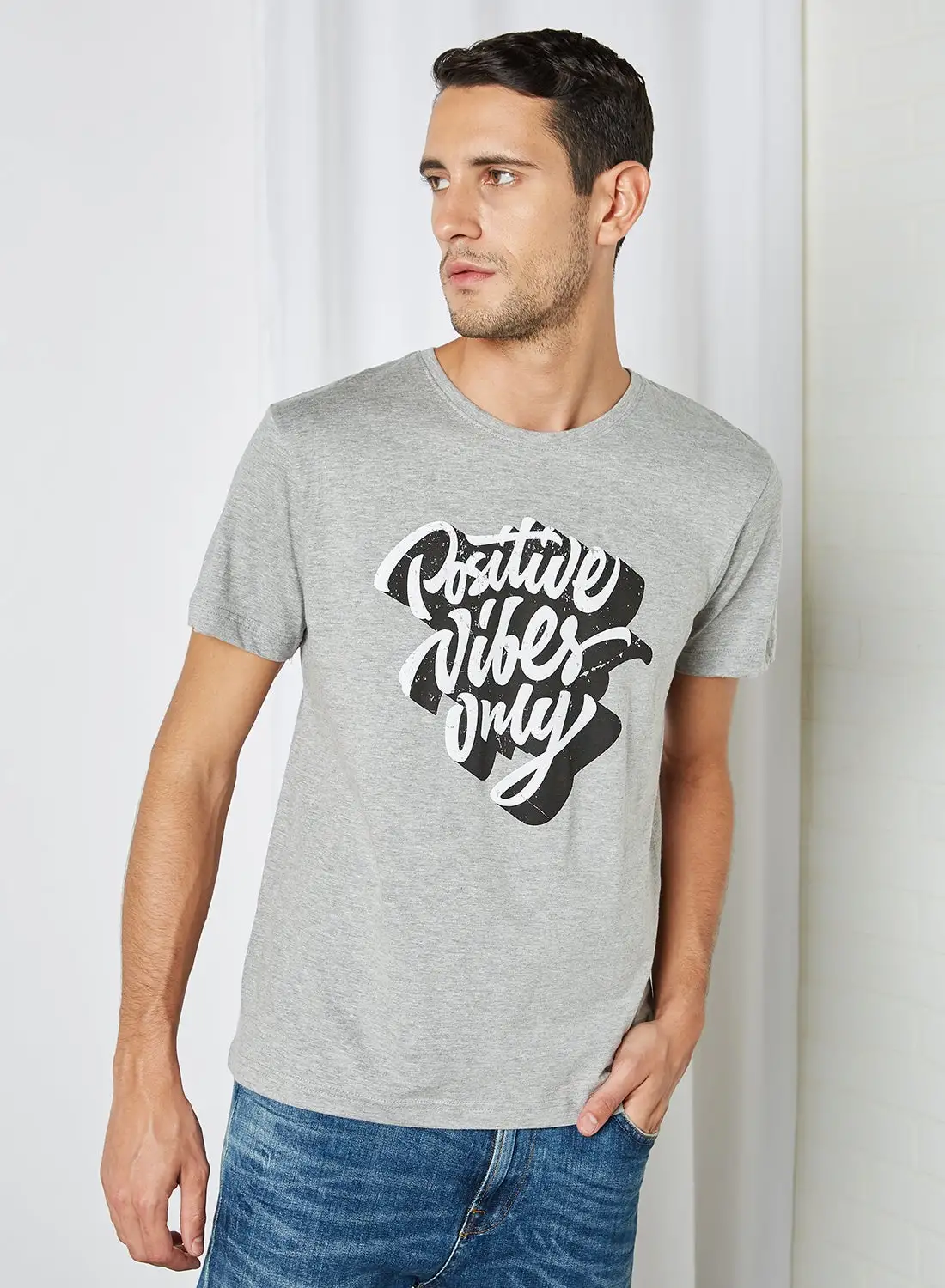 ABOF Positive Vibes Only Crew Neck T-Shirt Grey Melange