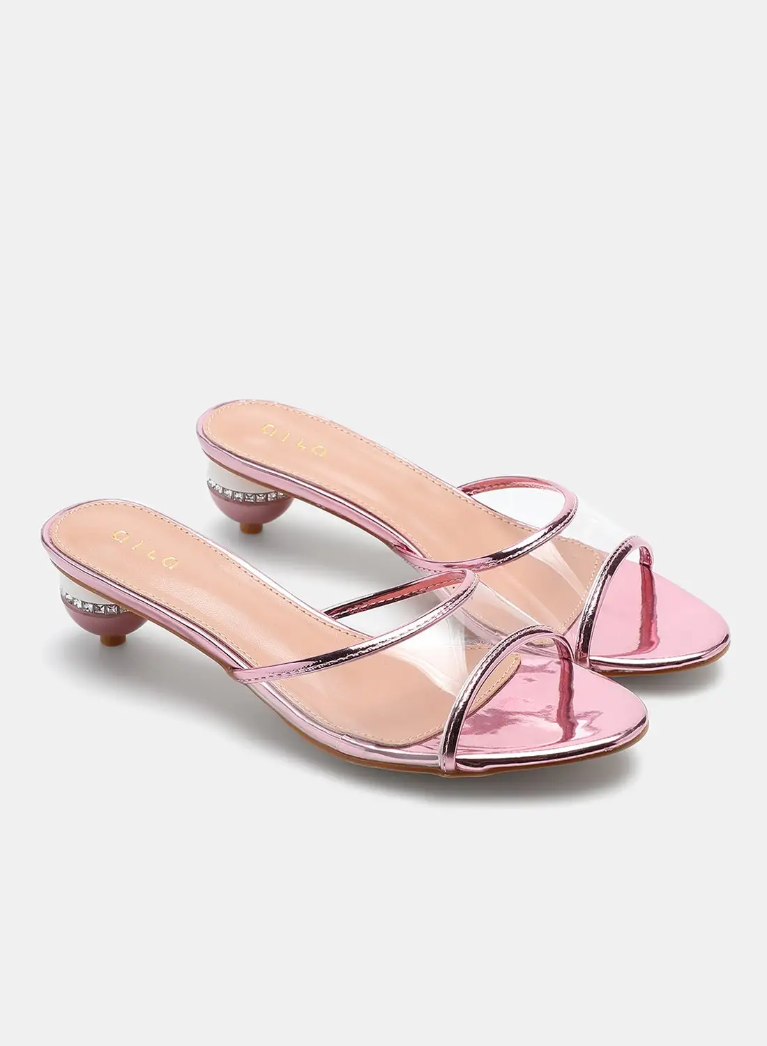 Aila Transparent Broad Strap Heeled Sandals Blush Nude/Clear