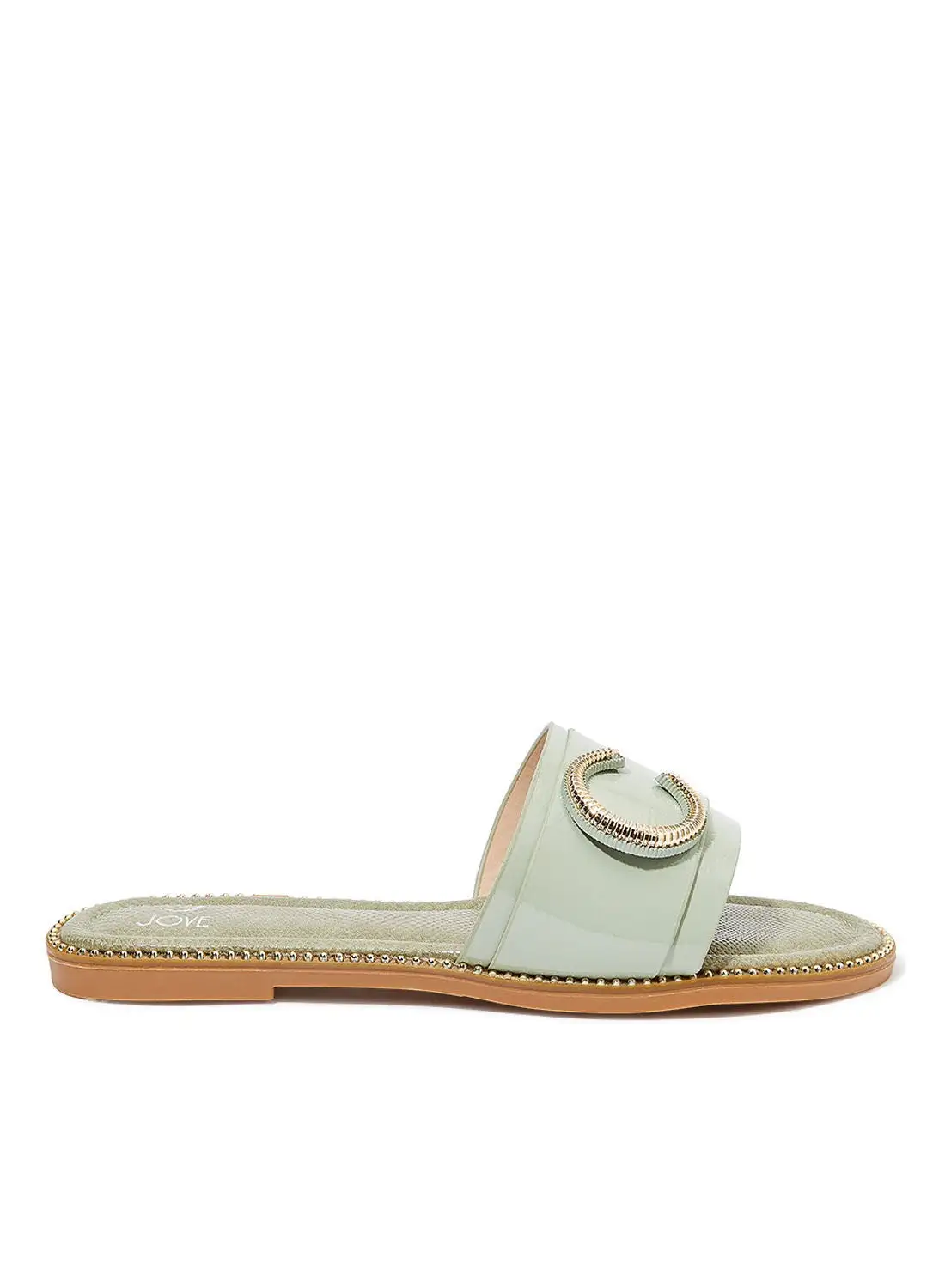 Jove Embellished Detail Flat Sandals Green