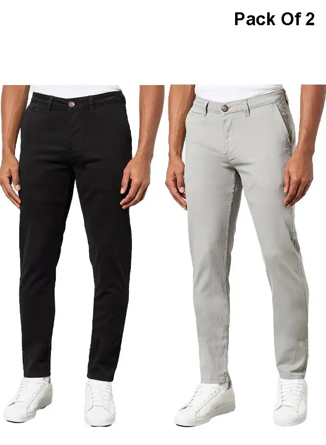 Noon East Men's Solid Chinos Pack of 2 Black/Grey