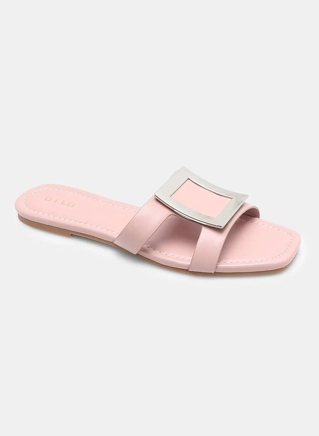 Aila Solid Pattern Slip-On Flat Sandals Pink