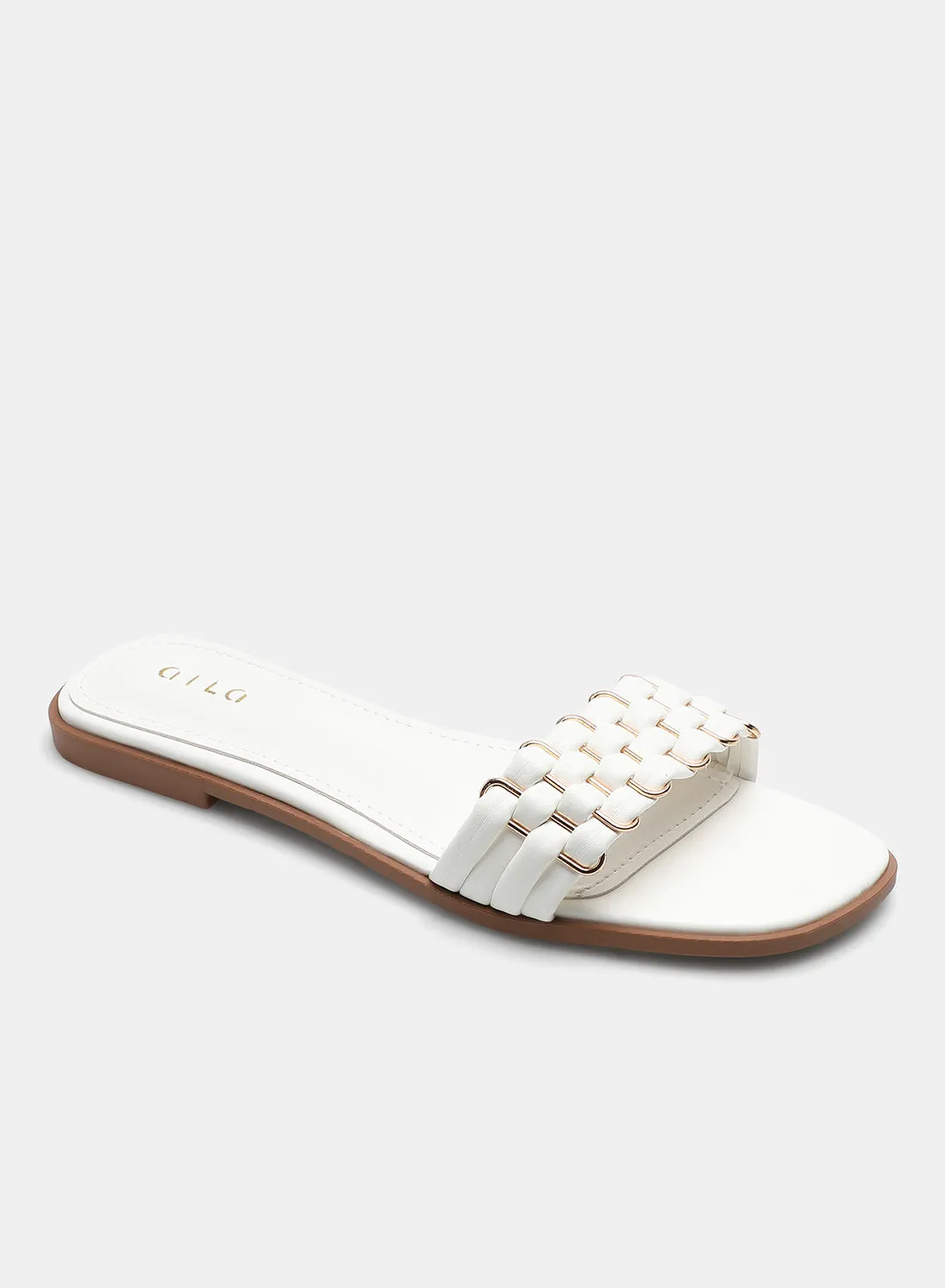 Aila Slip-On Flat Sandals White