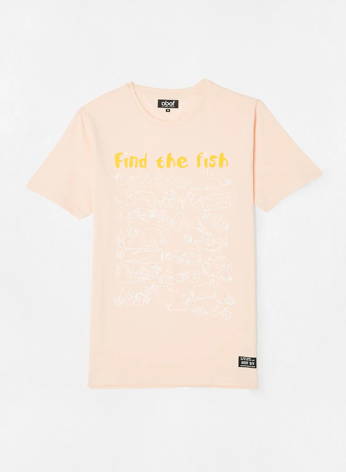 ABOF Find The Fish Printed Crew Neck T-Shirt Light Peach Pink