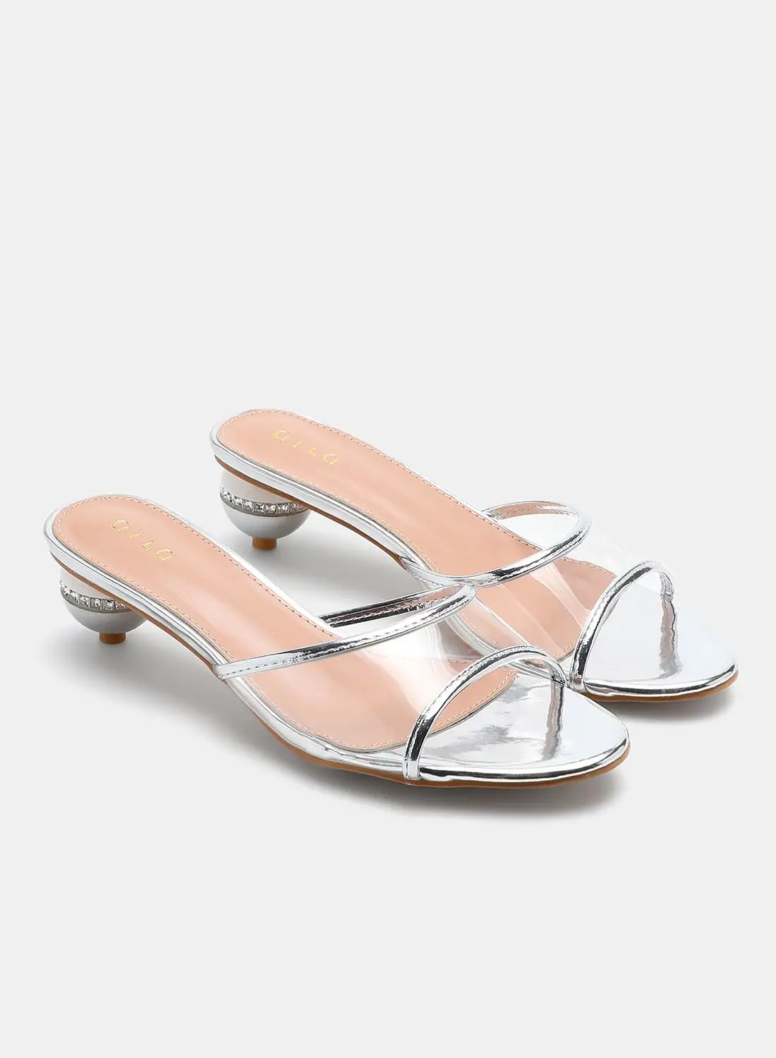 Aila Transparent Broad Strap Heeled Sandals Silver/Clear