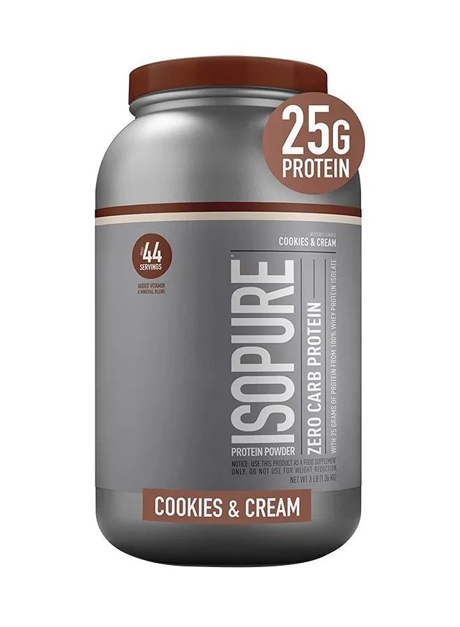 Isopure Zero Carb Whey Protein Isolate Powder With Vitamin C & Zinc For Immune Support, 25g Protein, & Keto Friendly - Cookies & Cream, (1.36 KG)