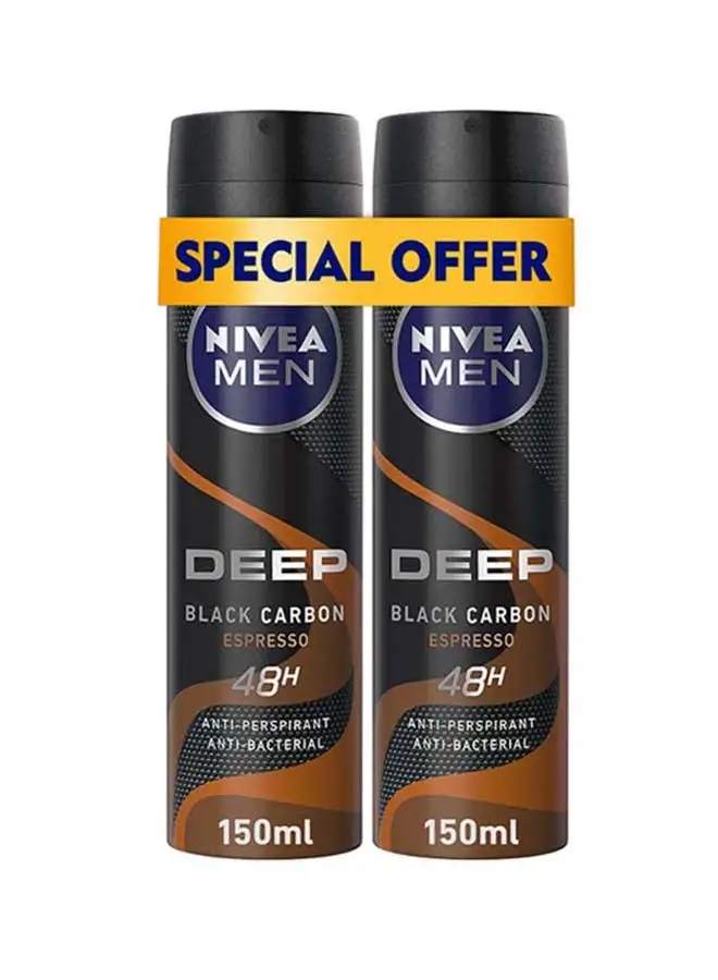 Nivea Deep Espresso Black Carbon Antiperspirant Spray Pack Of 2 150ml