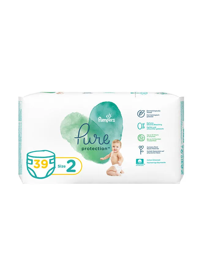 Pampers Pure Protection Diapers, Size 2, 4 - 8 Kg, 39 Count - Dermatologically Tested 