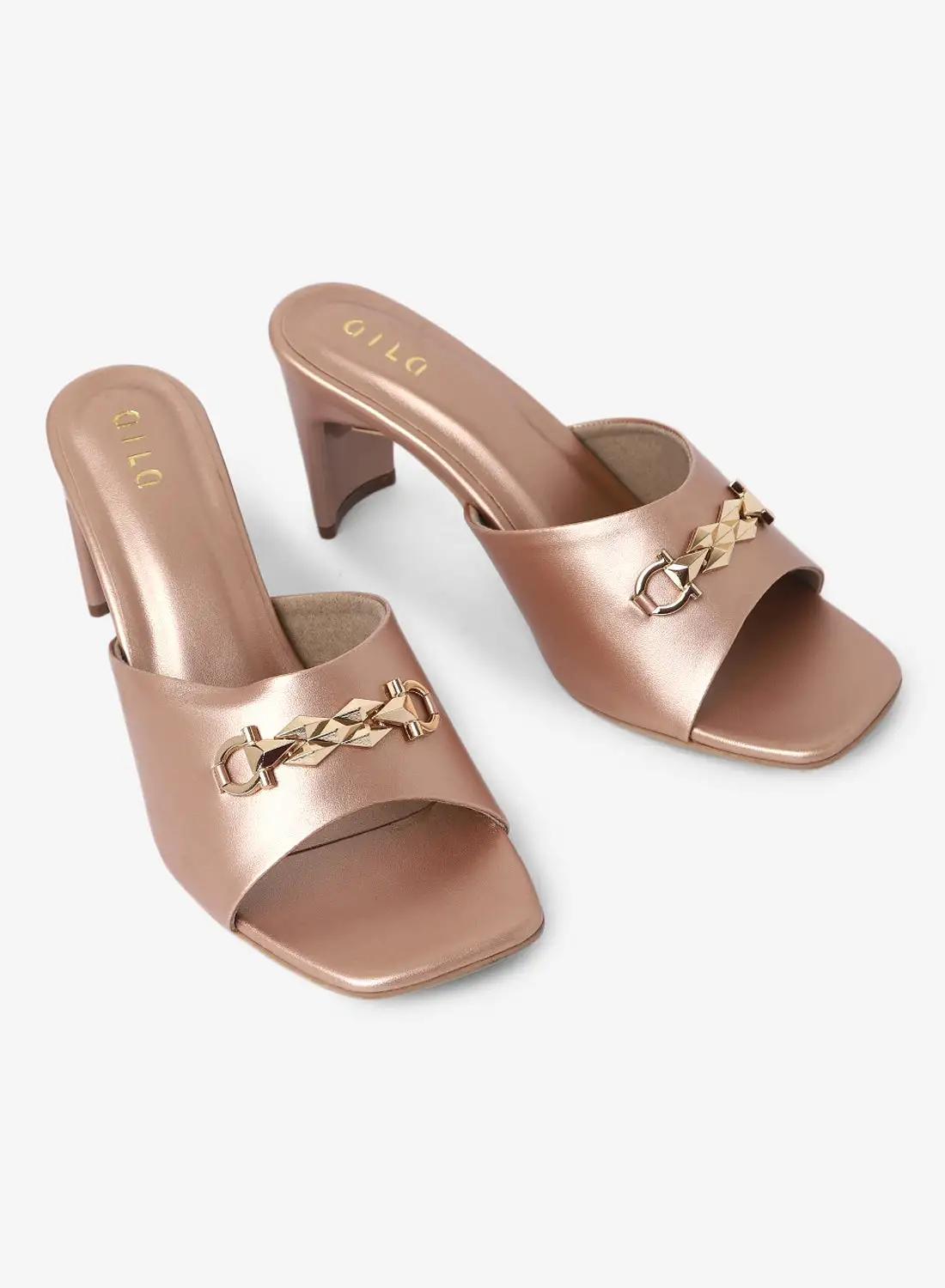 Aila Slip-On Mid Heeled Sandals Rose Gold