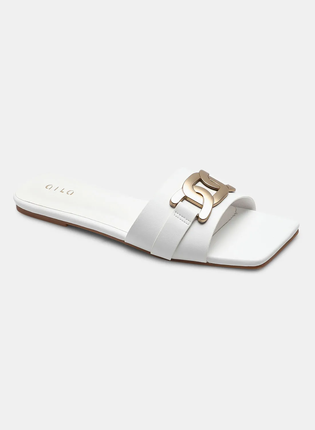 Aila Slip-On Flat Sandals White