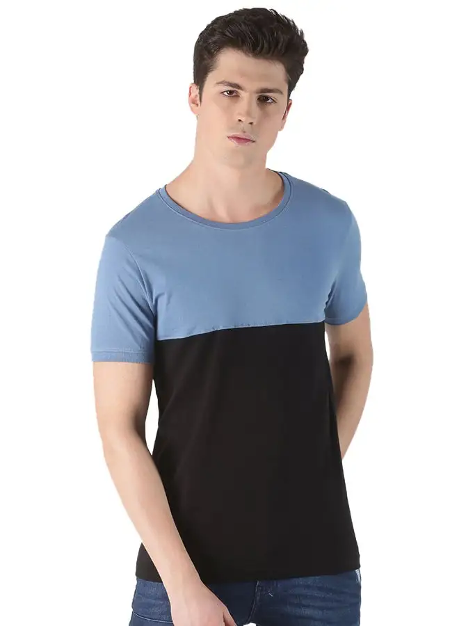 Blue Saint Colourblock Round Neck T-Shirt Blue/Black