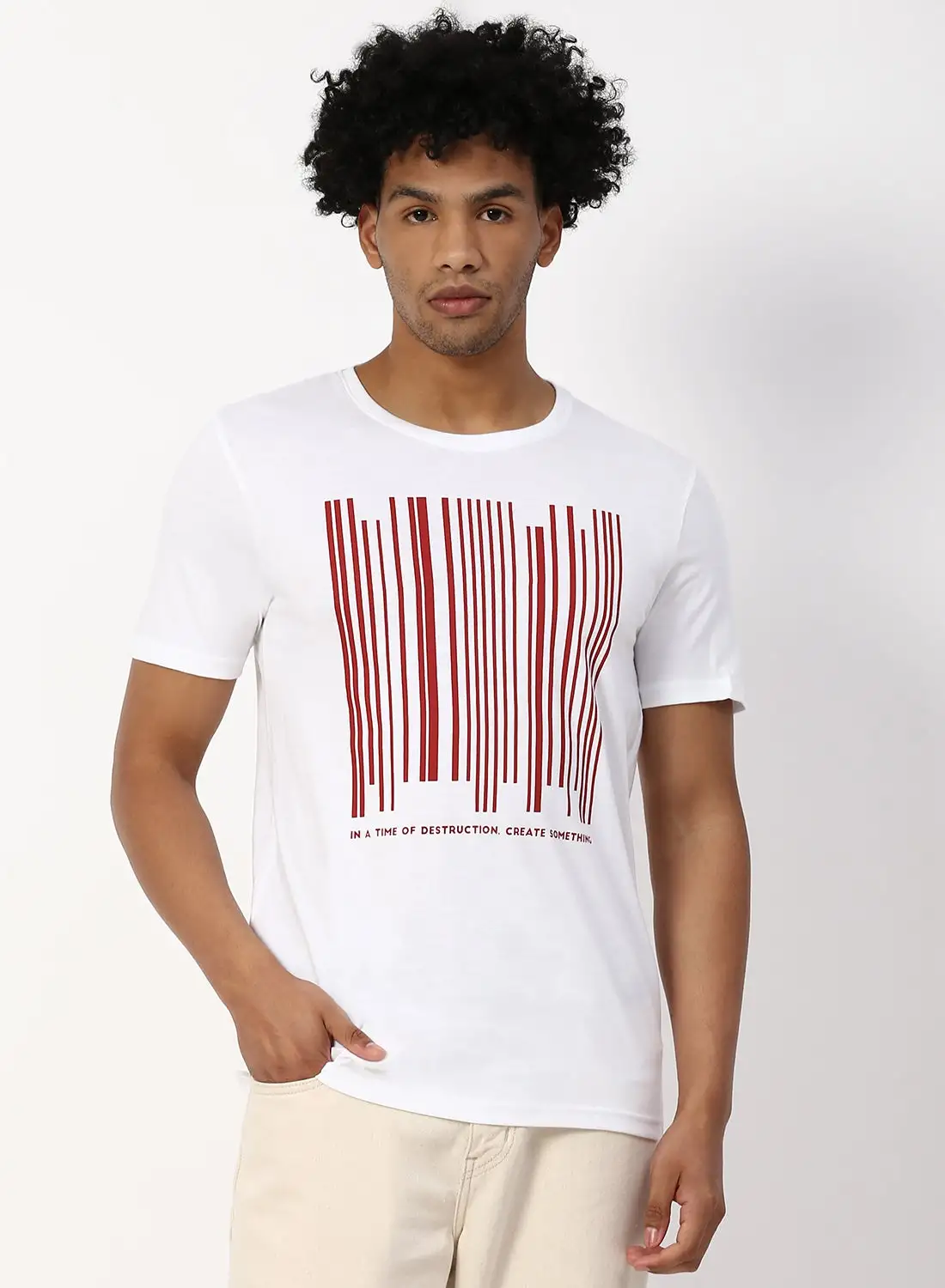 QUWA Placement Printed T-Shirt True White