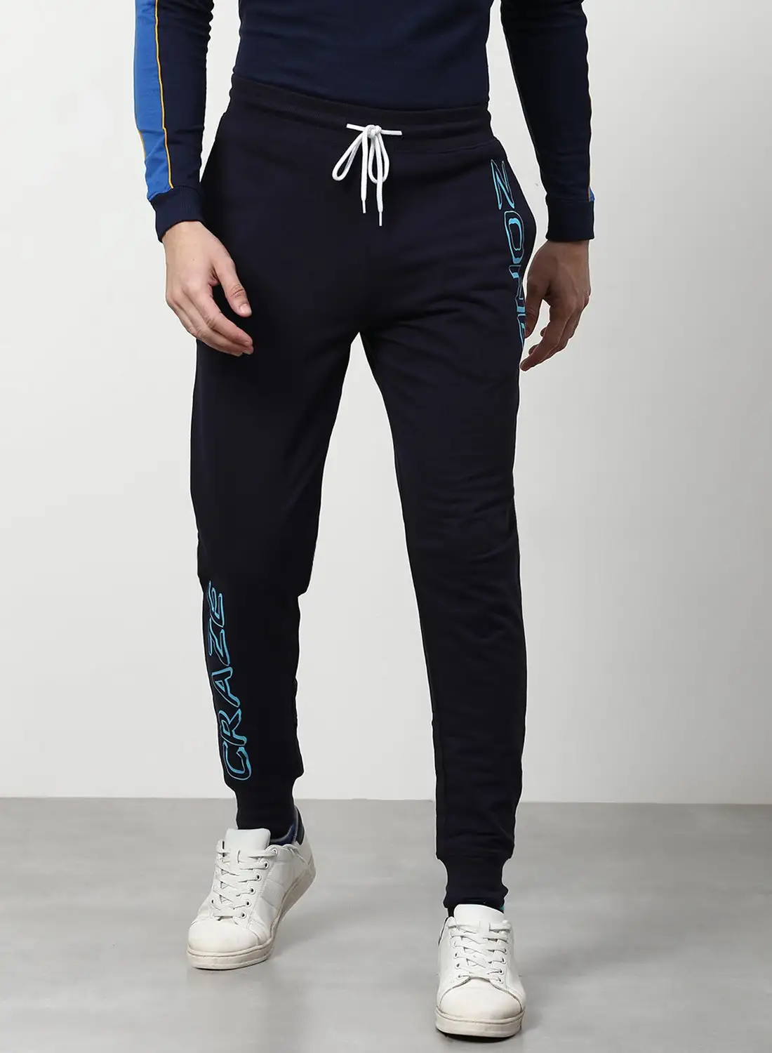 ABOF Regular Fit Joggers Black/Blue Printed