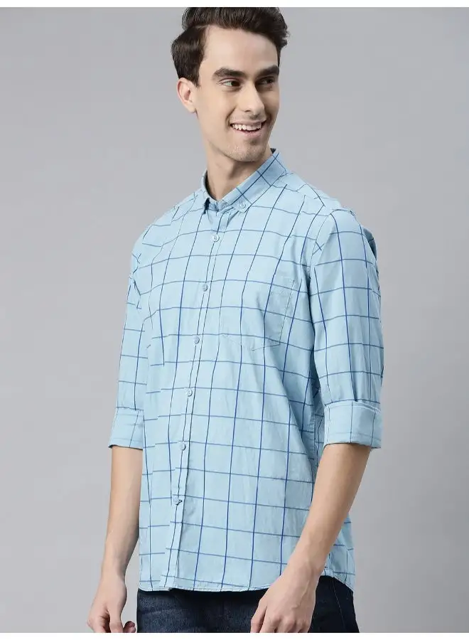 Mast & Harbour Checked Printed Casual Shirt Blue