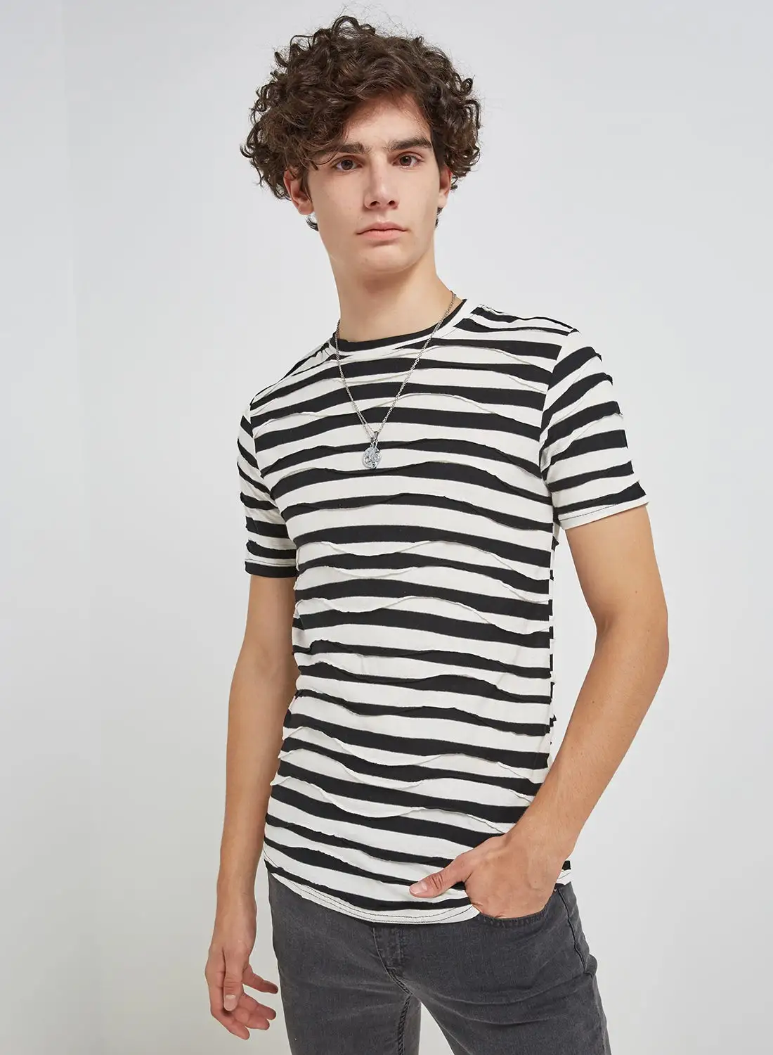 Generic Striped Short Sleeve T-Shirt Cream